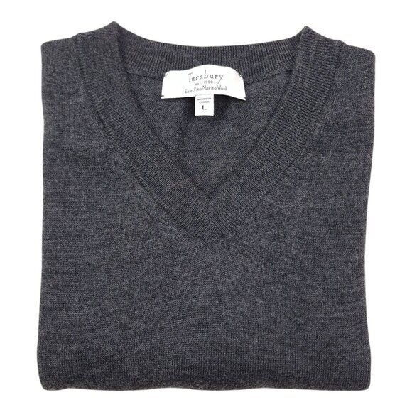 Turnbury Extra Fine Merino Wool Gray Sleeveless V-Neck Sweater Vest Men Size L - Picture 2 of 9